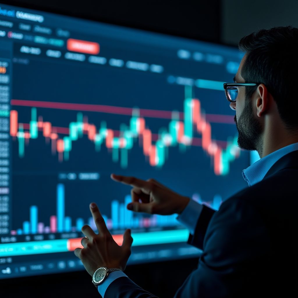 Un analista explicando estrategias financieras avanzadas.